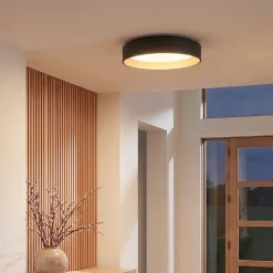 Lindby LED-kattovalaisin Gracjan, musta, metalli, CCT, Ø45 cm