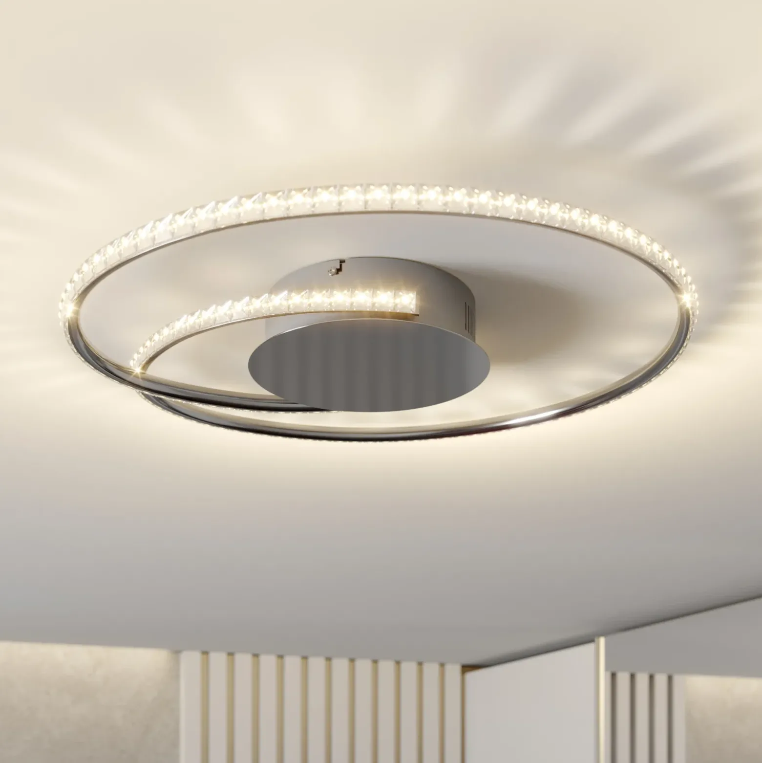 Lindby LED-kattovalaisin Joline, Ø 45 cm, kristalleja, metallia