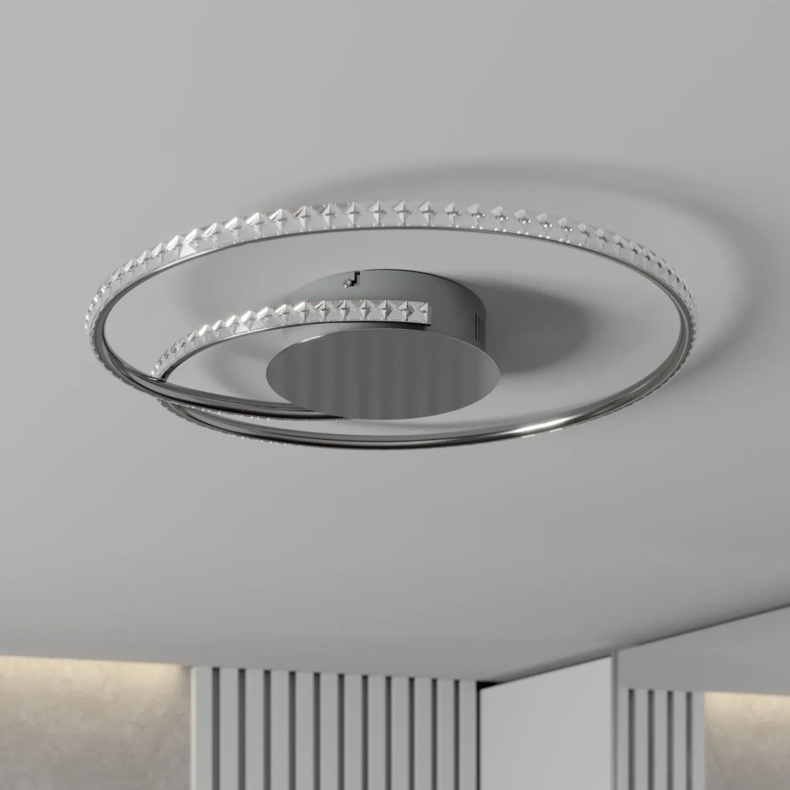 Lindby LED-kattovalaisin Joline, Ø 45 cm, kristalleja, metallia