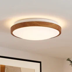 Lindby LED-kattovalaisin Mynte, Ø30cm, puun näköinen, muovi