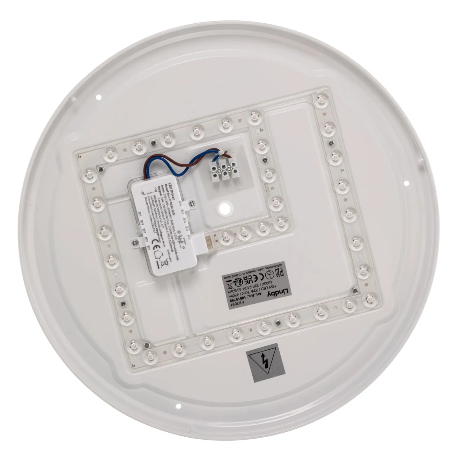 Lindby LED-kattovalaisin Orbi, 38 cm, sininen/valkoinen, muovia