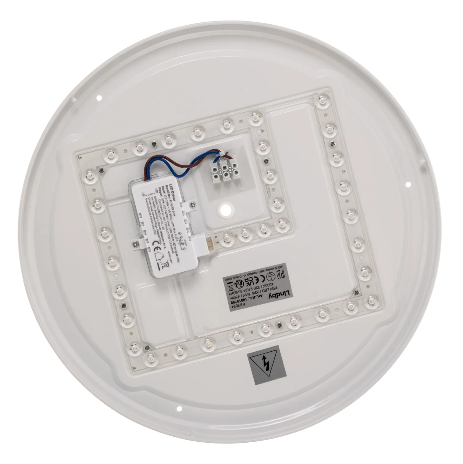Lindby LED-kattovalaisin Orbi, 38 cm, sininen/valkoinen, muovia