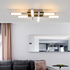 Lindby LED-kattovalaisin Patrik, 62 cm, 6 valoa, kromi, IP44