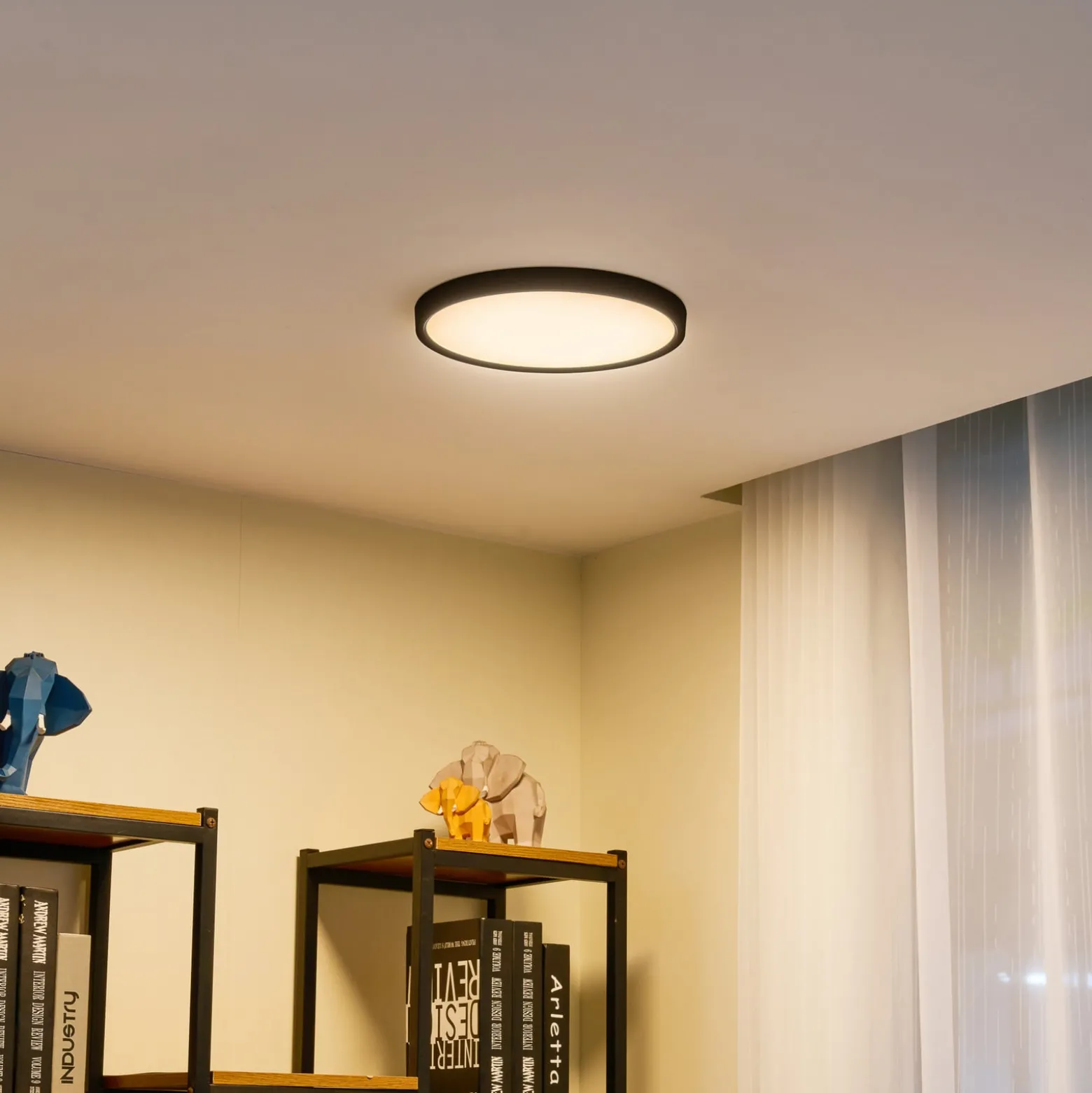 Lindby LED-kattovalaisin Pravin, Ø 30 cm, CCT, musta