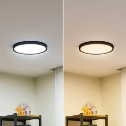 Lindby LED-kattovalaisin Pravin, Ø 30 cm, CCT, musta