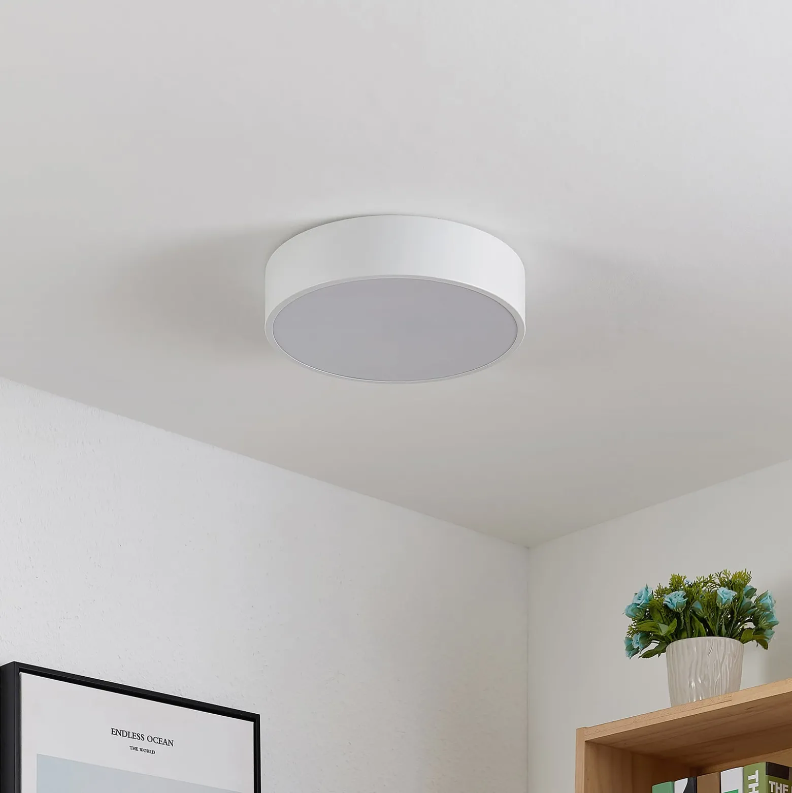 Lindby LED-kattovalaisin Simera, Ø 30cm, valkoinen, metallia