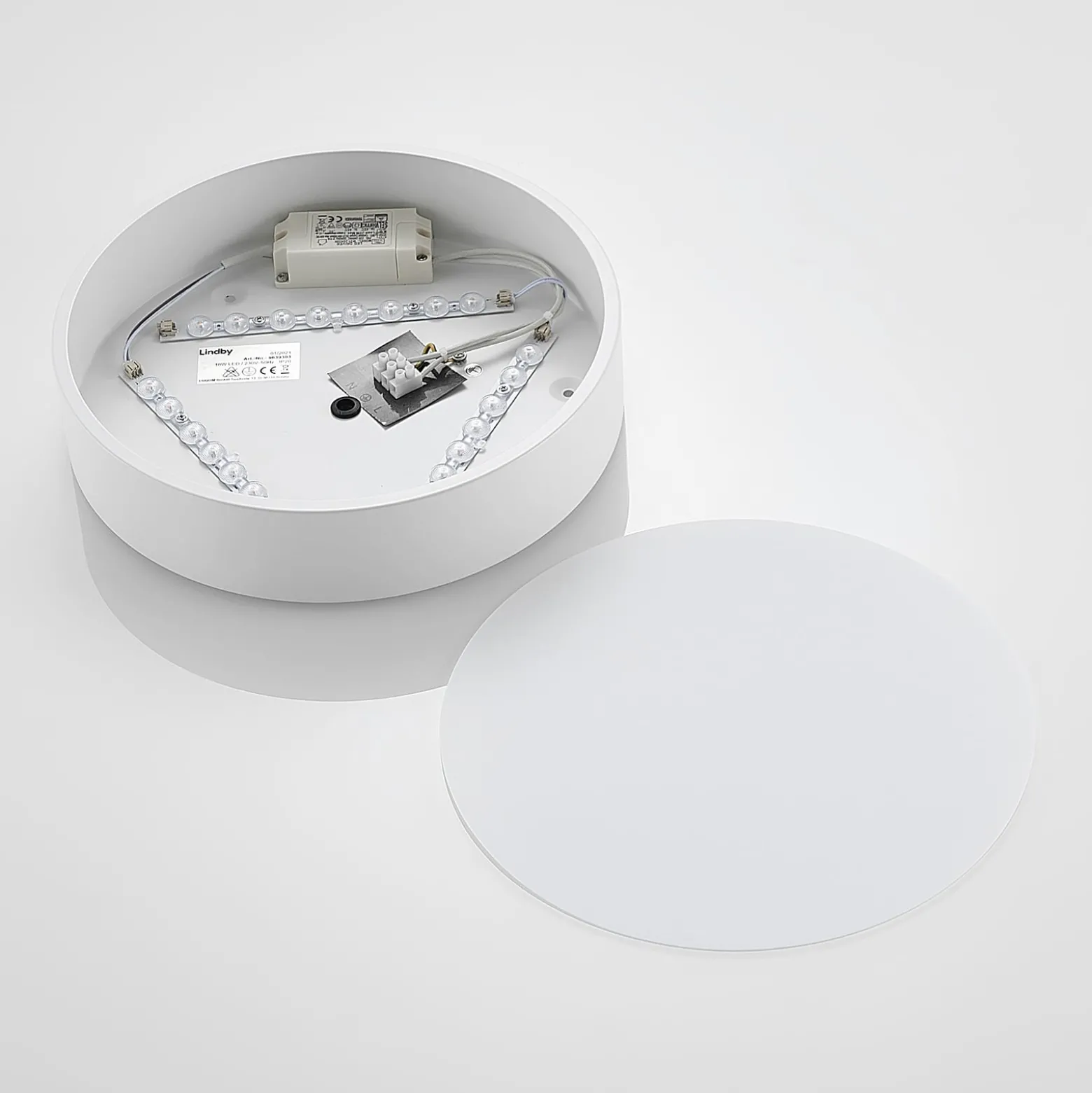 Lindby LED-kattovalaisin Simera, Ø 30cm, valkoinen, metallia
