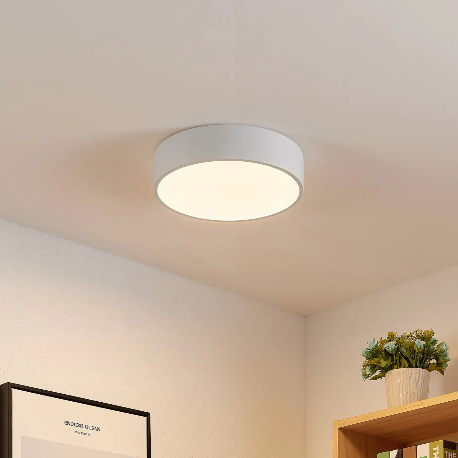 Lindby LED-kattovalaisin Simera, Ø 30cm, valkoinen, metallia