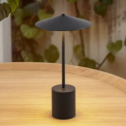 Lindby LED-ladattava pöytävalaisin Ayva, musta, alumiini, IP44