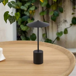 Lindby LED-ladattava pöytävalaisin Ayva, musta, alumiini, IP44