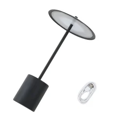 Lindby LED-ladattava pöytävalaisin Ayva, musta, alumiini, IP44