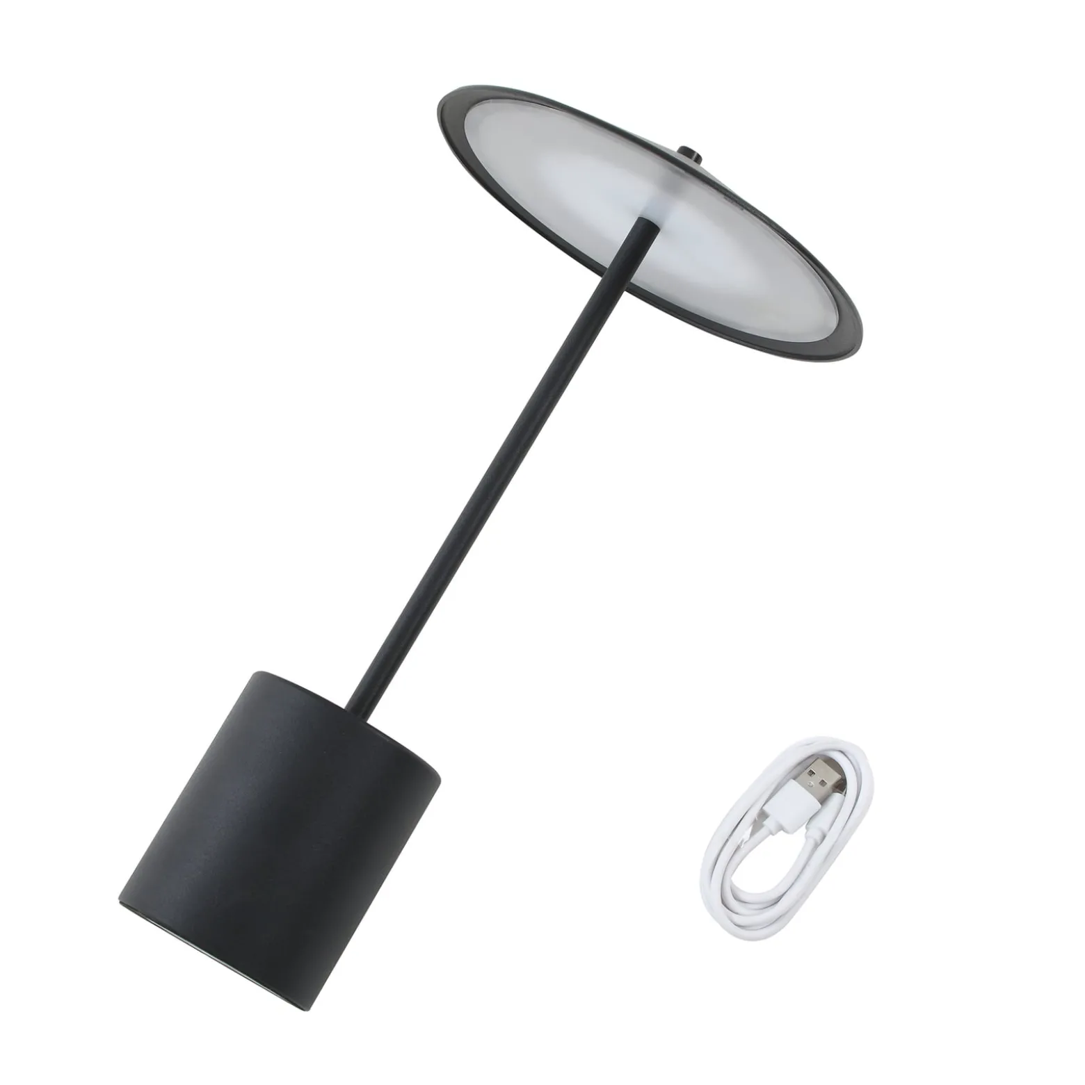 Lindby LED-ladattava pöytävalaisin Ayva, musta, alumiini, IP44
