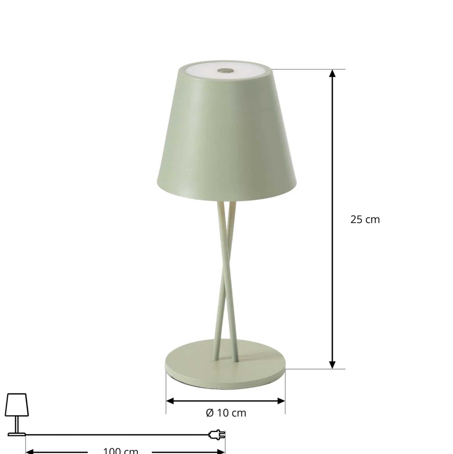 Lindby LED-ladattava pöytävalaisin Janea CROSS, vihreä, metallia