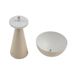 Lindby LED-ladattava pöytävalaisin Nevijo, beige, Ø20cm, USB, himmennin