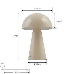 Lindby LED-ladattava pöytävalaisin Nevijo, beige, Ø20cm, USB, himmennin