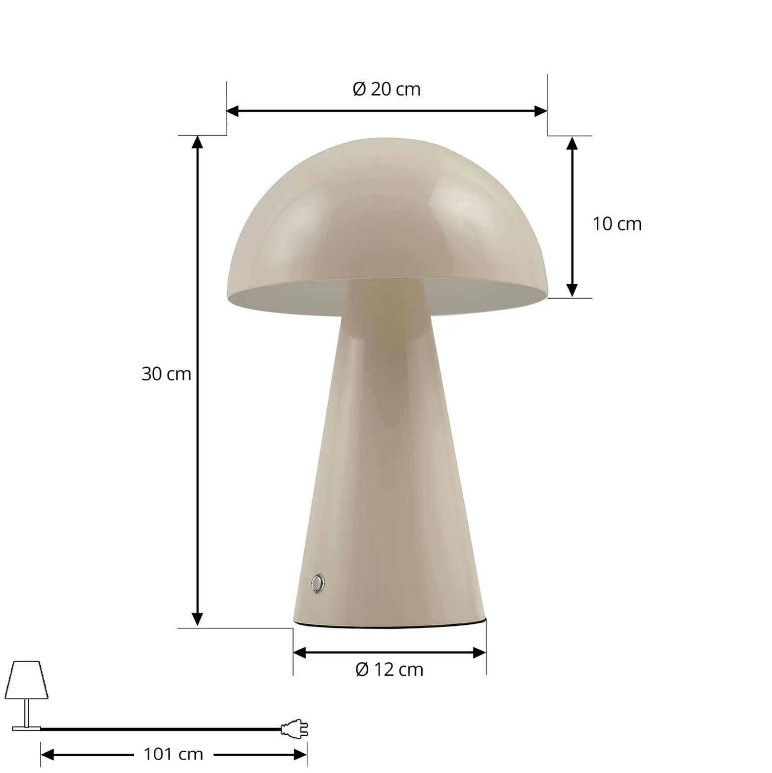 Lindby LED-ladattava pöytävalaisin Nevijo, beige, Ø20cm, USB, himmennin