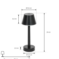 Lindby LED-ladattava valo Gaja, musta, USB, IP44, RGBW, himmeä.