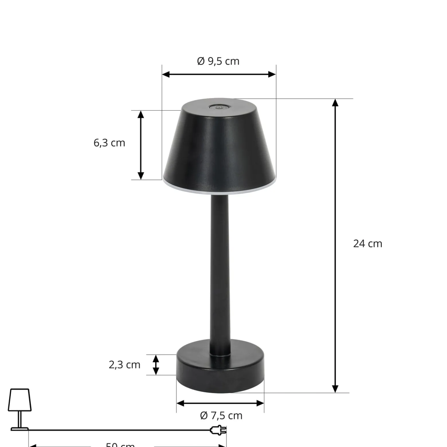 Lindby LED-ladattava valo Gaja, musta, USB, IP44, RGBW, himmeä.