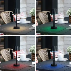 Lindby LED-ladattava valo Gaja, musta, USB, IP44, RGBW, himmeä.
