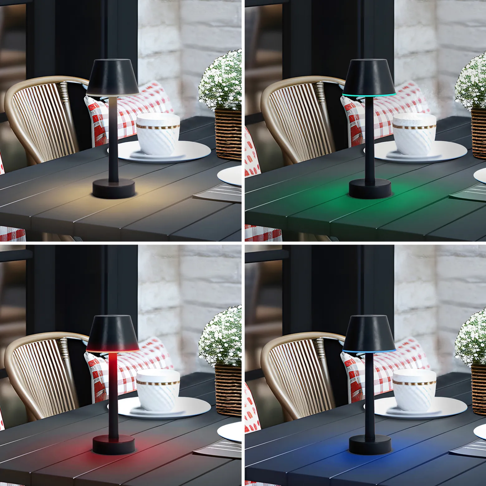 Lindby LED-ladattava valo Gaja, musta, USB, IP44, RGBW, himmeä.