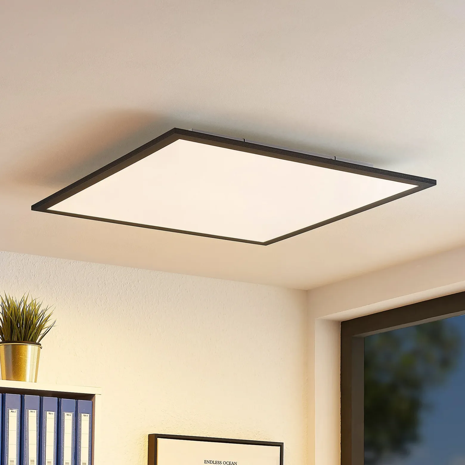 Lindby LED-paneeli Nelios, 62 x 62 cm, CCT, musta, metallia