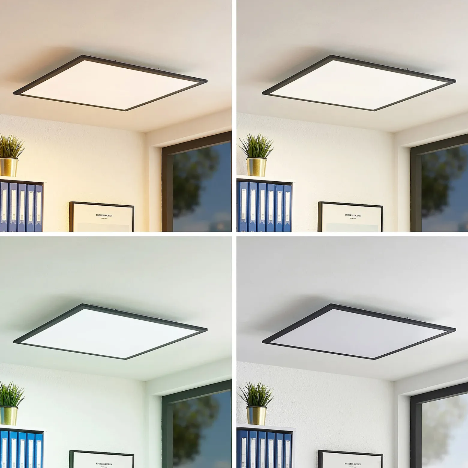 Lindby LED-paneeli Nelios, 62 x 62 cm, CCT, musta, metallia