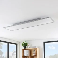 Lindby LED-paneeli Stenley, 4000 K, 120 cm x 30 cm, hopea/valkoinen