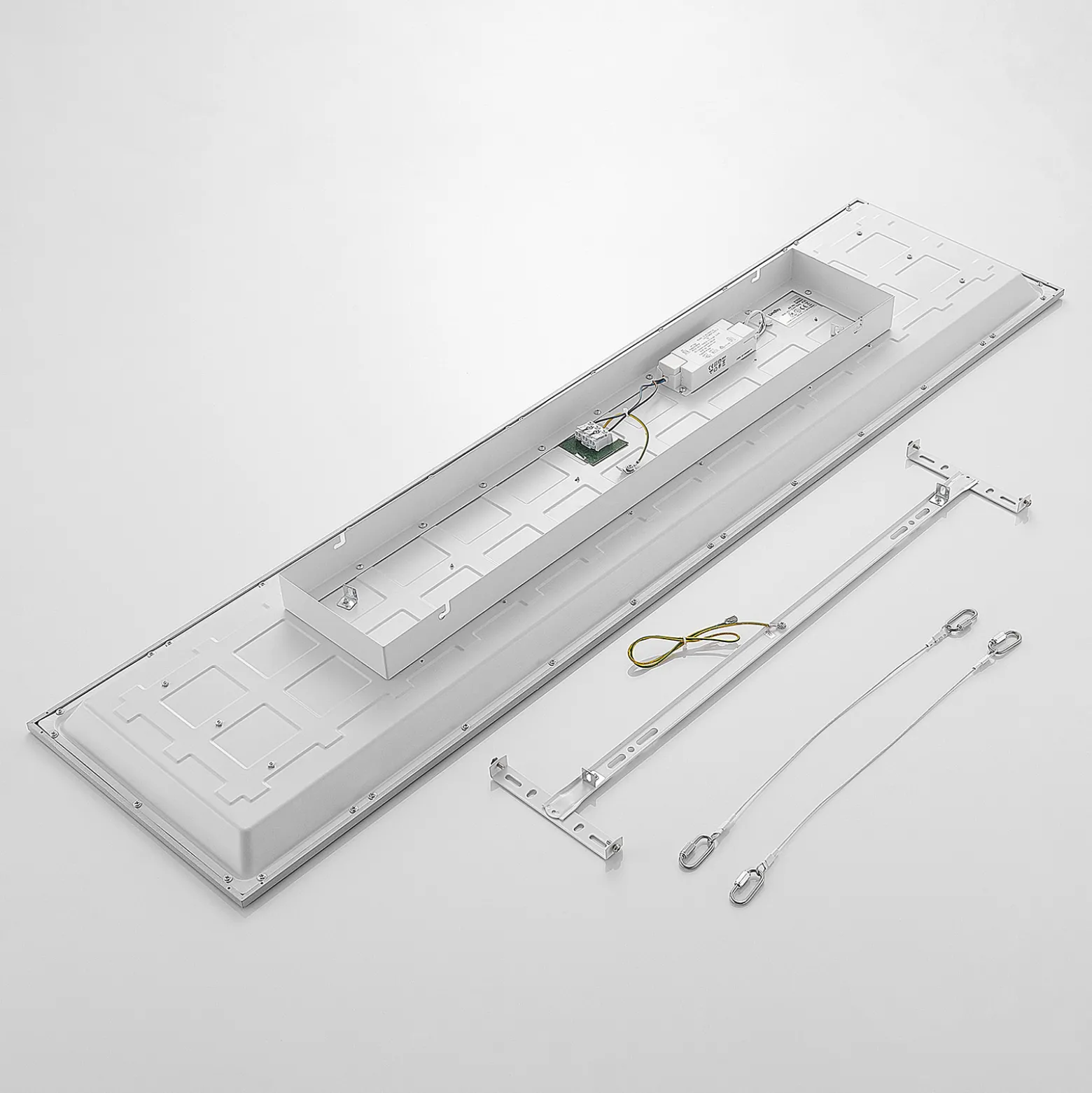 Lindby LED-paneeli Stenley, 4000 K, 120 cm x 30 cm, hopea/valkoinen