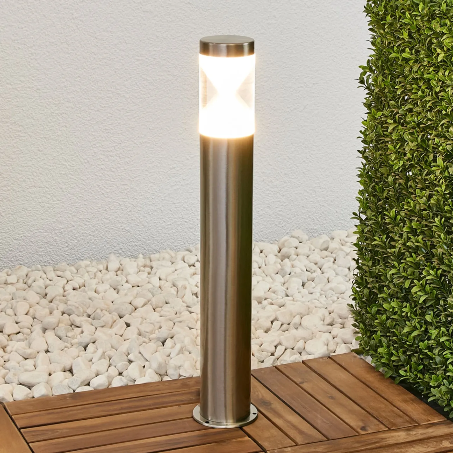 Lindby LED-pylväsvalaisin Fabrizio, korkeus 56 cm, ruostumaton teräs