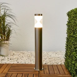 Lindby LED-pylväsvalaisin Fabrizio, korkeus 56 cm, ruostumaton teräs