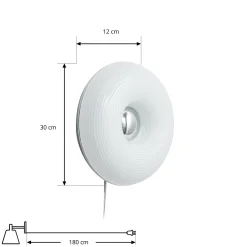 Lindby LED-pöytä-/seinälamppu Fjora, valkoinen/kromi, Ø 30 cm, himmennettävä.