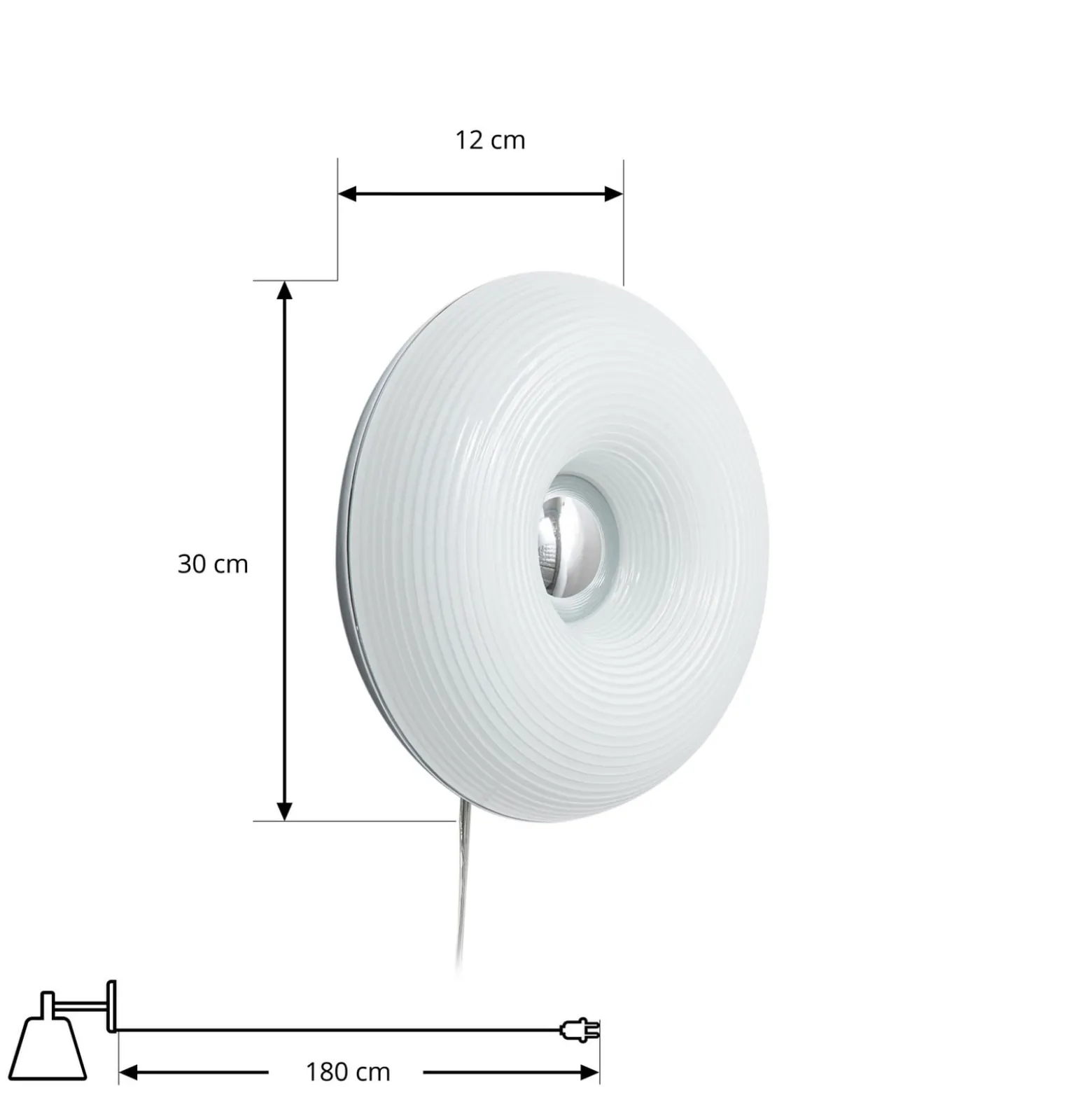 Lindby LED-pöytä-/seinälamppu Fjora, valkoinen/kromi, Ø 30 cm, himmennettävä.