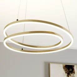 Lindby LED-riippuvalaisin Davian, messinginvärinen, 49 cm, himmennettävä
