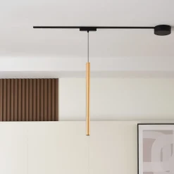 Lindby LED-riippuvalaisin Lumaro, kultainen, Ø 3cm,alumiini,48V,himmennettävä