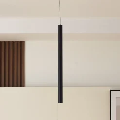 Lindby LED-riippuvalaisin Lumaro, musta, Ø3cm, alumiini, 48V, himmennettävä