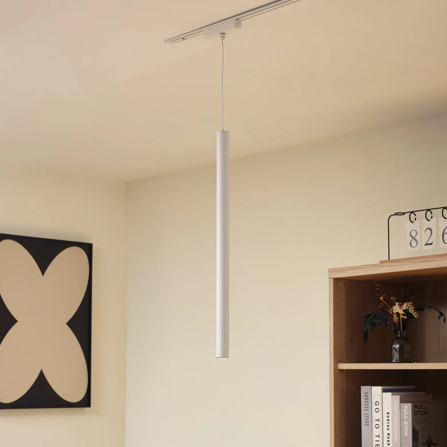 Lindby LED-riippuvalaisin Lumaro, valkoinen, Ø 3cm,alumiini,48V,himmennettävä