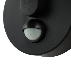 Lindby LED-seinälamppu Capelo, musta, metalli, anturi, Ø20cm