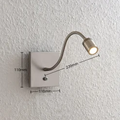 Lindby LED-seinävalaisin Legera, 11 cm, nikkelin värinen, joustava varsi