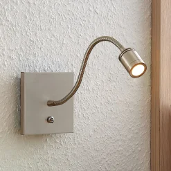 Lindby LED-seinävalaisin Legera, 11 cm, nikkelin värinen, joustava varsi