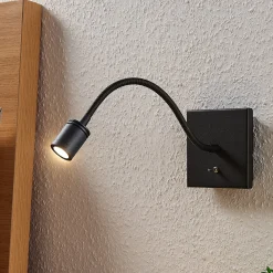 Lindby LED-seinävalaisin Mayar, 2kpl, musta, lukulamppu, 11 cm