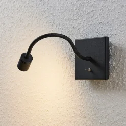 Lindby LED-seinävalaisin Mayar, 2kpl, musta, lukulamppu, 11 cm
