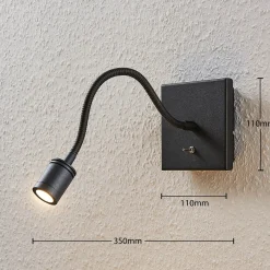 Lindby LED-seinävalaisin Mayar, 2kpl, musta, lukulamppu, 11 cm