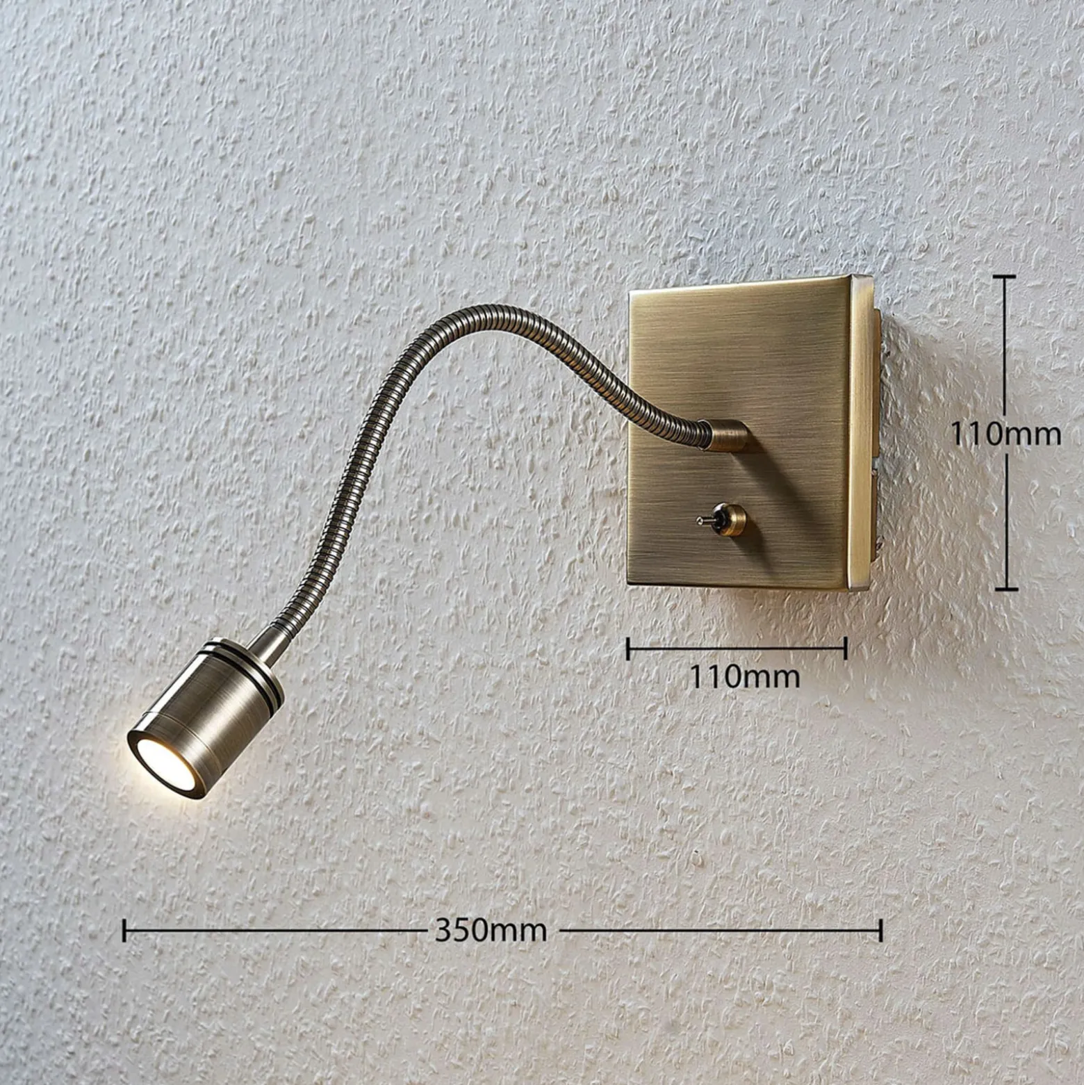 Lindby LED-seinävalaisin Mayar, messinki, metalli, lukulamppu, 11cm