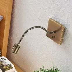 Lindby LED-seinävalaisin Mayar, messinki, metalli, lukulamppu, 11cm