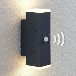 Lindby LED-seinävalaisin Sally, 22 cm, antrasiitti, IP54, anturi