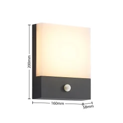 Lindby LED-seinävalaisin Vanira, antrasiitti, alumiini, anturi, IP54