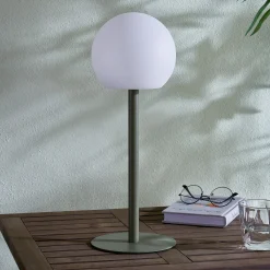 Lindby LED-ulkopöytävalaisin Eleia, vihreä, metalli, ladattava paristo