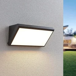 Lindby LED-ulkoseinävalaisin Abby, harmaa, muovia, IP65