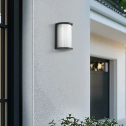 Lindby LED-ulkoseinävalaisin Calvik, musta, uurrettu, IP44