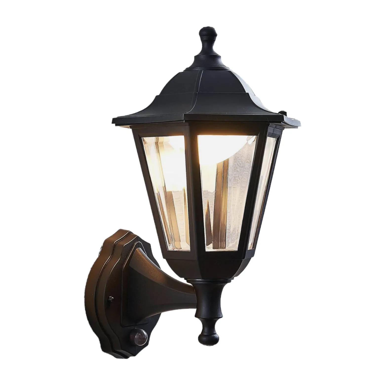 Lindby LED-ulkoseinävalaisin Iavo, sensori, musta, lyhty